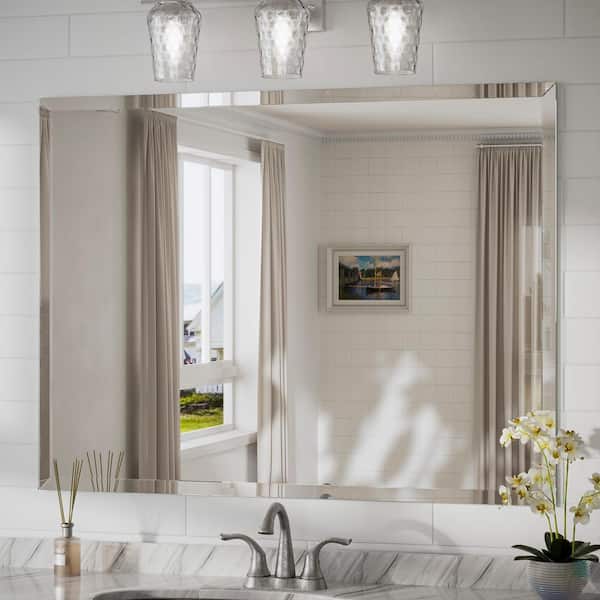 KeonJinn 40 in. W x 30 in. H Rectangular Beveled Frameless Wall Mount Bathroom Vanity Mirror Decorative Wall Accent Mirror