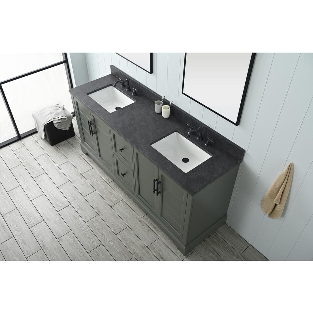 Vintage Green 72" Double Sink Bathroom Vanity with Stone Top