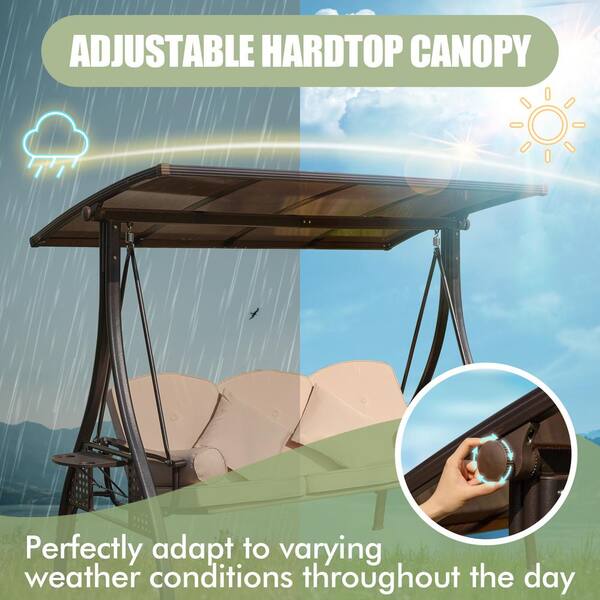 3-Seat Metal Patio Swing with Adjustable Hardtop, 3 in 1