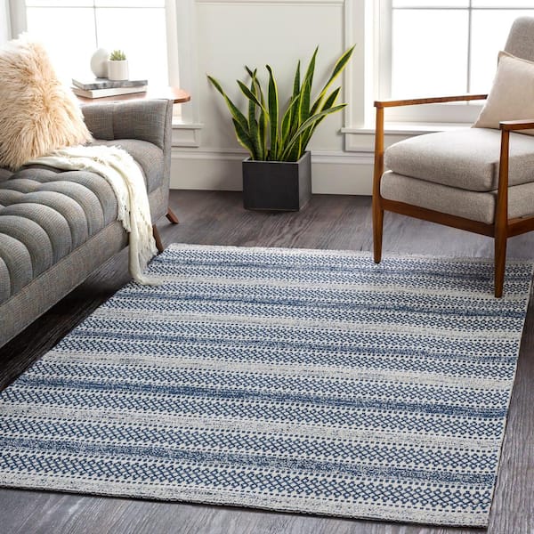 Dorean Denim 5 ft. x 7 ft. Striped Geometric Machine-Washable Area Rug