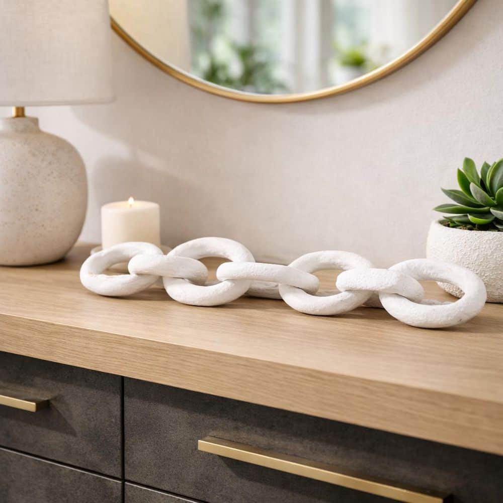 White 24.25 in. x 4.75 in. Paper Mache Chain Link Sculpture
