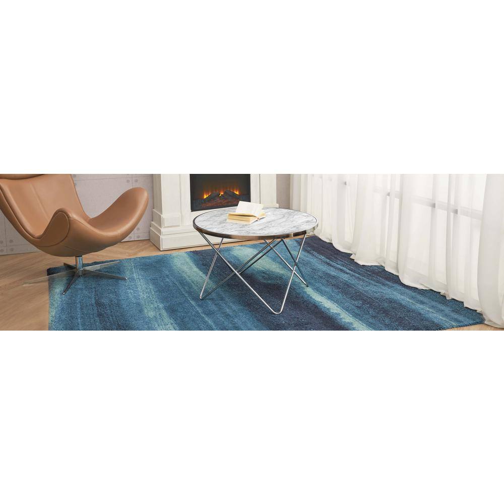 Small Round White Faux Marble Coffee Table with Silver Hairpin Legs