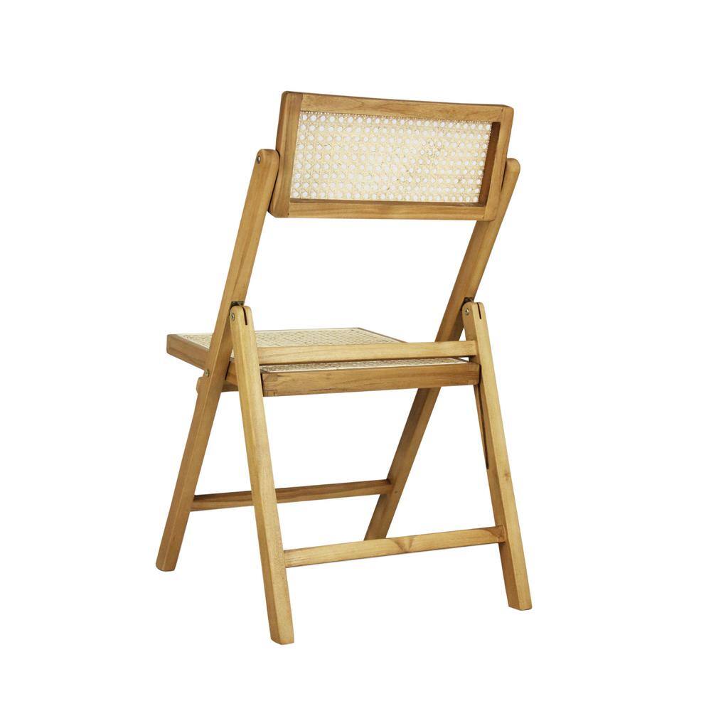 Theo Light Brown Wood and Rattan Folding Chairs, Set of 2