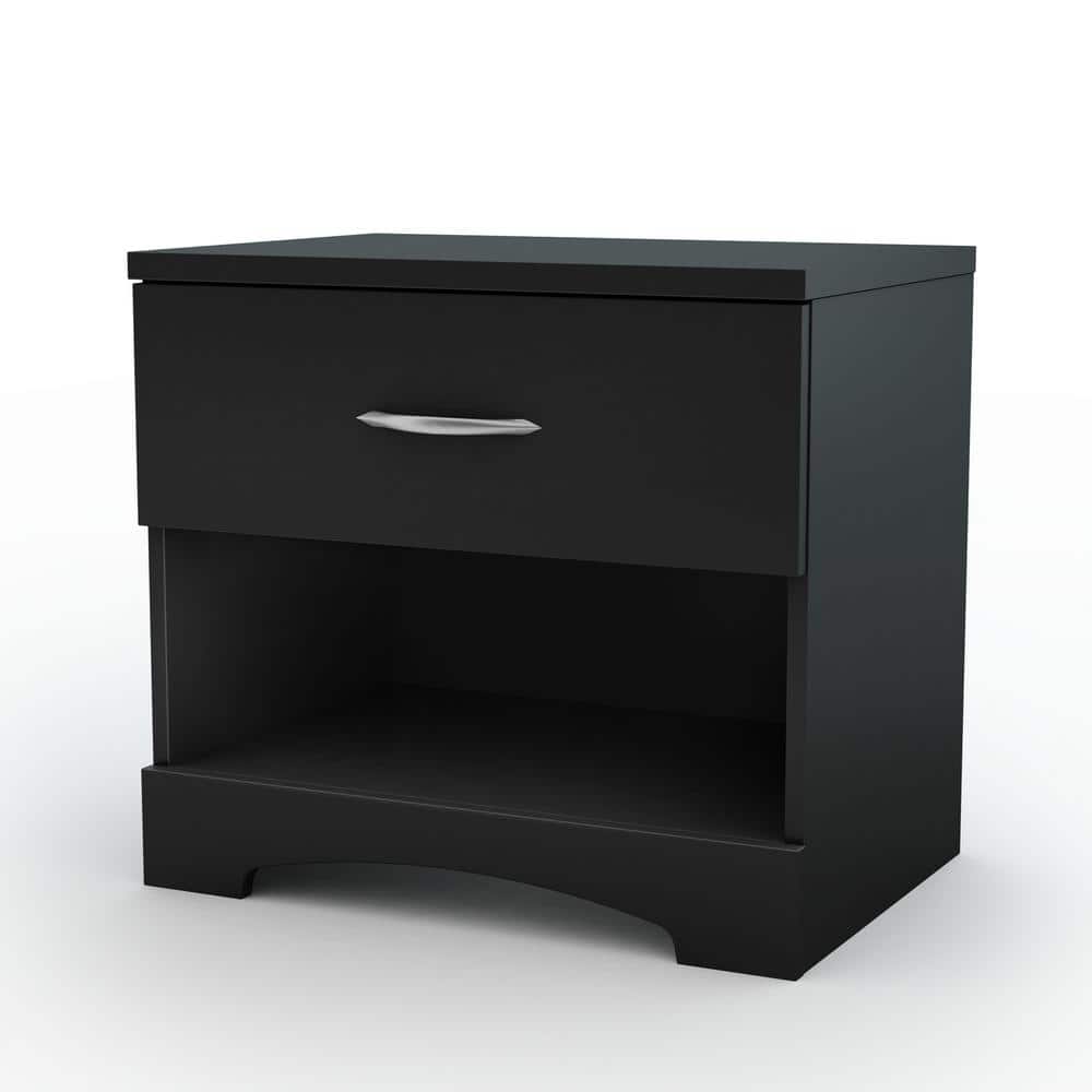 South Shore Step One 1-Drawer Nightstand in Pure Black, Pure Black Pure White -  3107062
