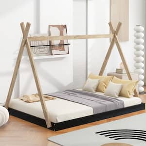 Natural Wood Frame Full Size Platform Bed with Tent Structure