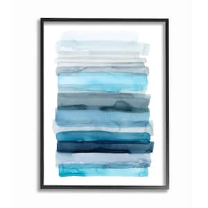 " Water Inspired Blue Grey Ombre Abstract Lines" by Grace Popp Framed Abstract Wall Art Print 16 in. x 20 in.