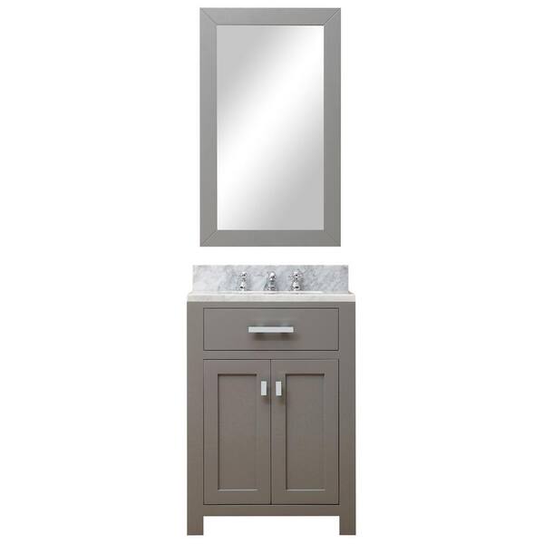 Water Creation Madison 24 in. W x 21.5 in. D Bath Vanity in Gray with Marble Vanity Top in White with White Basin, Faucet and Mirror