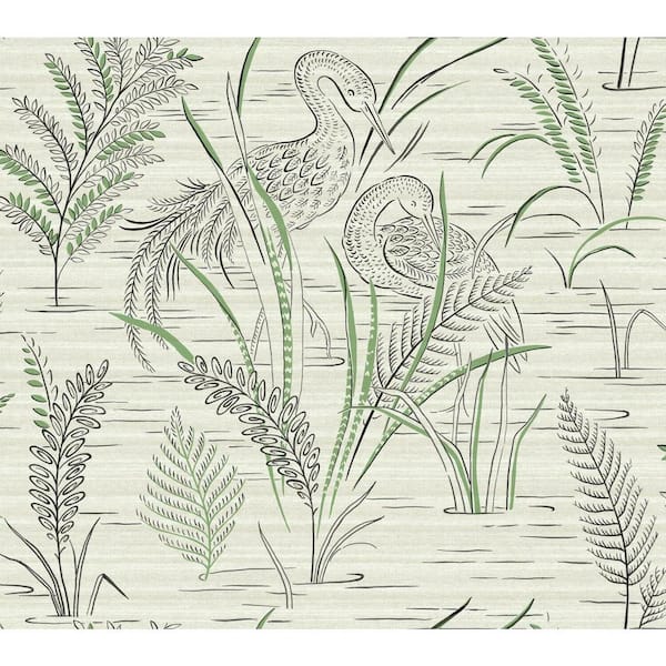 GRANDMILLENNIAL 60.75 sq. ft. Fernwater Cranes Wallpaper