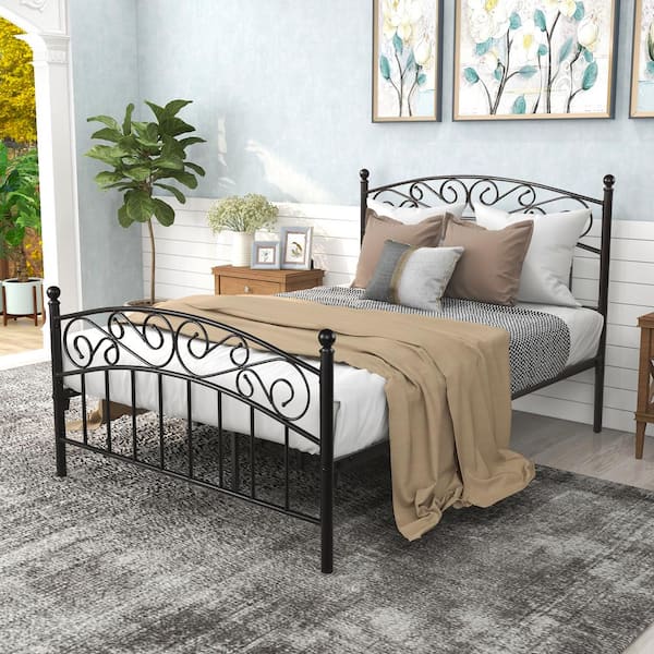 Seafuloy 77.95 in. W Black Metal Bed Frame with Headboard and Footboard