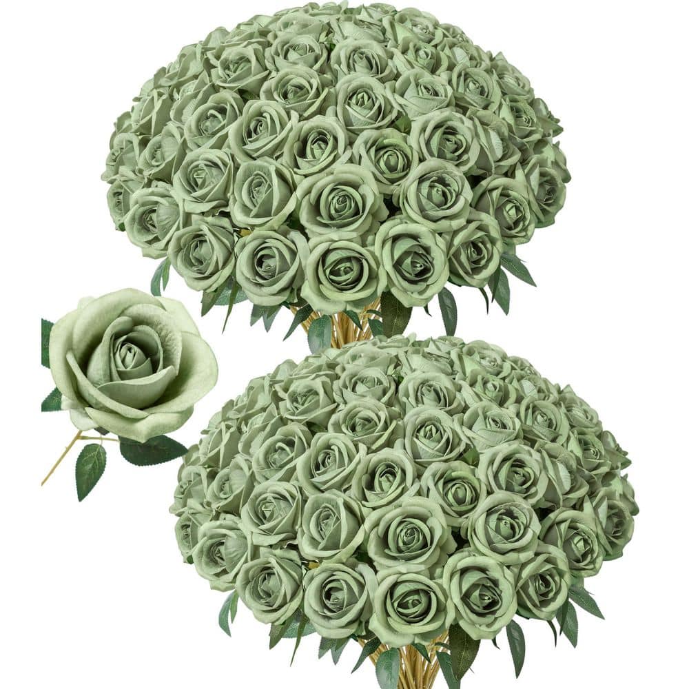 20.1 in. Botanical Series Green Indoor Artificial Roses in Clear