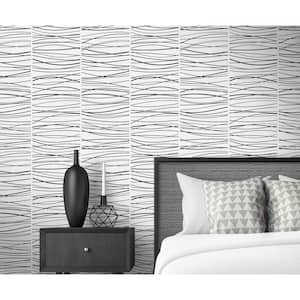 Black Wave Lines Vinyl Peel and Stick Wallpaper Roll (Covers 31.35 sq. ft.)