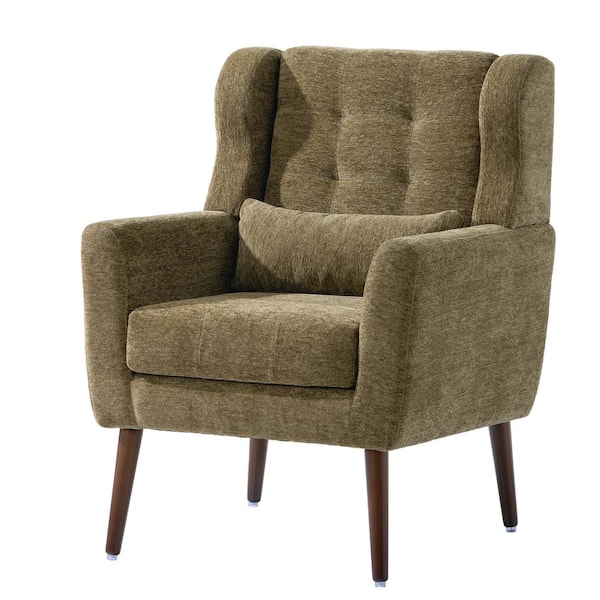 Zeus & Ruta 1 Piece Avocado Wood Outdoor Modern Accent Lounge Chair with Chenille Fabric Lounge for Living Room Bedroom