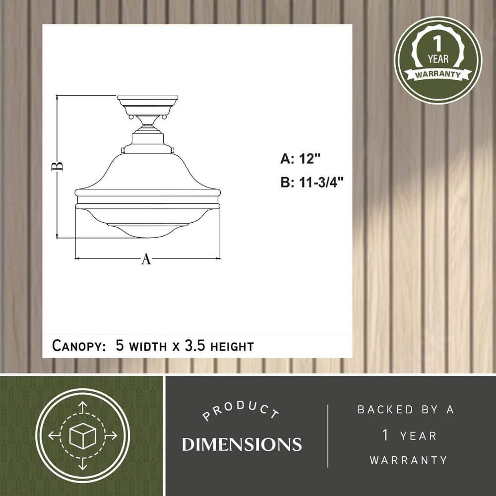 Huntley 12" Natural Brass and White Glass Semi-Flush Ceiling Light