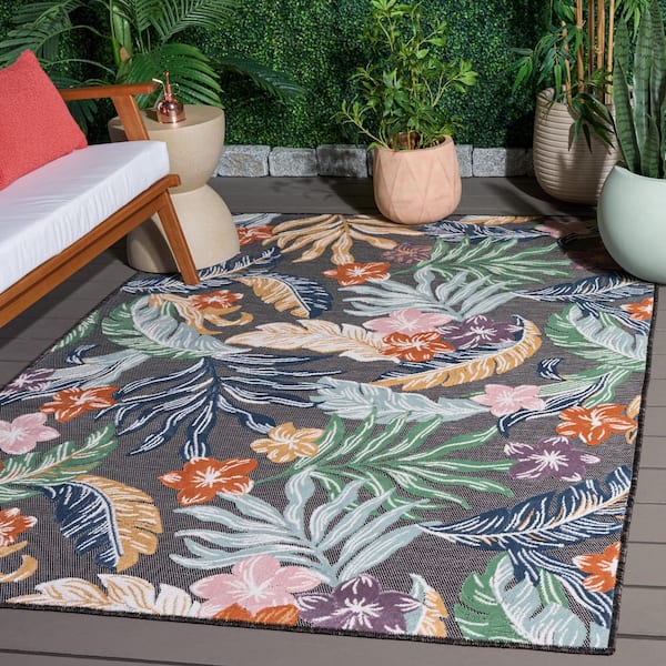 Cabana 6 x 10 Black/Multi Floral Area Rug