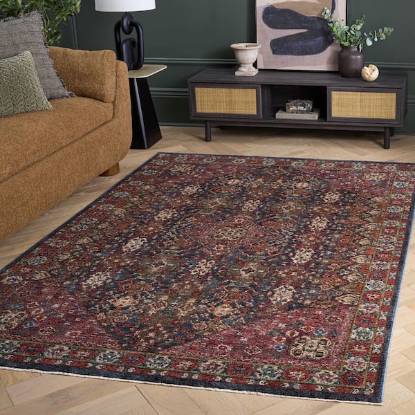 Gemstone 5 ft. x 8 ft. Blue Purple/Orange Beige Medallion Area Rug