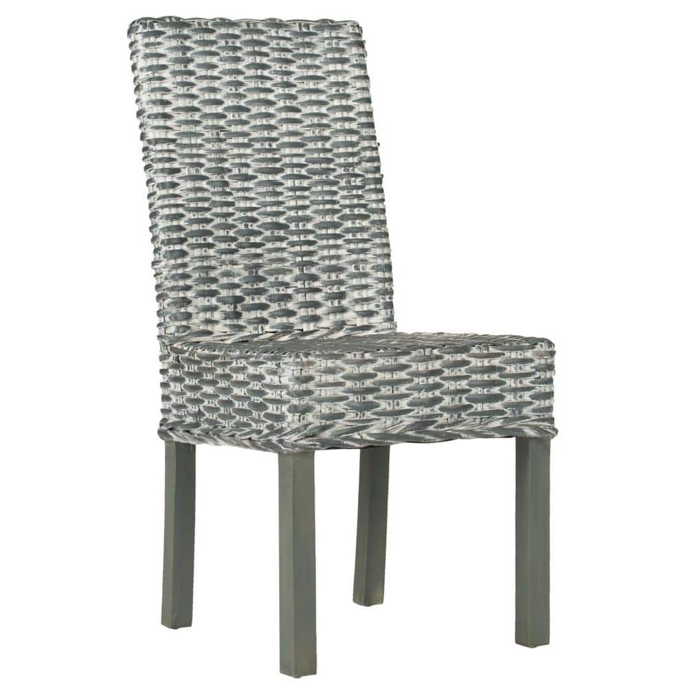 Transitional Gray White-Washed Parsons Side Chair with Cane Slat