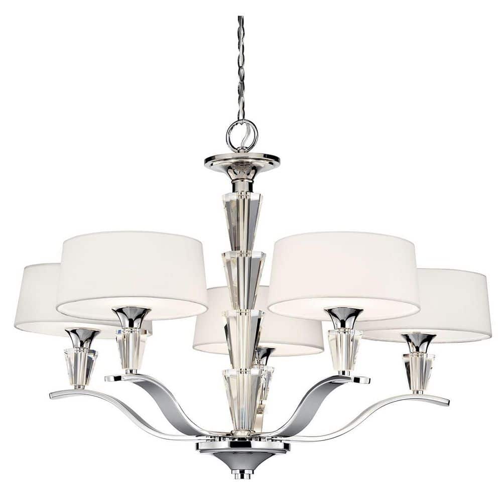 KICHLER Crystal Persuasion 30 in. 5Light Chrome Transitional Shaded Empire Chandelier for