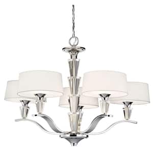 Crystal Persuasion 30 in. 5-Light Chrome Transitional Shaded Empire Chandelier for Dining Room