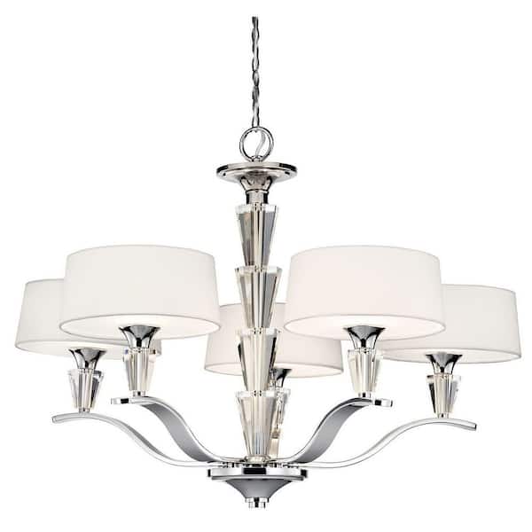 KICHLER Crystal Persuasion 30 in. 5-Light Chrome Transitional Shaded Empire Chandelier for Dining Room