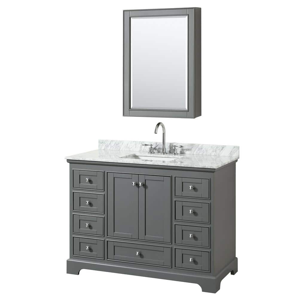 Wyndham Collection 48 in. W x 22 in. D Vanity in Dark Gray with Marble ...