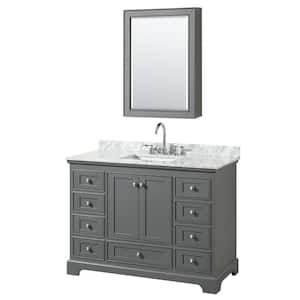 48 in. W x 22 in. D Vanity in Dark Gray with Marble Vanity Top in Carrara White with White Basin and Medicine Cabinet