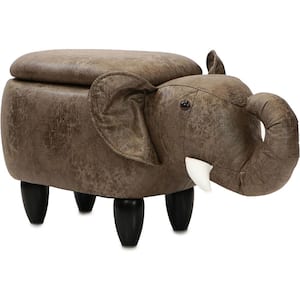 Brown Elephant Animal Shape Storage Ottoman