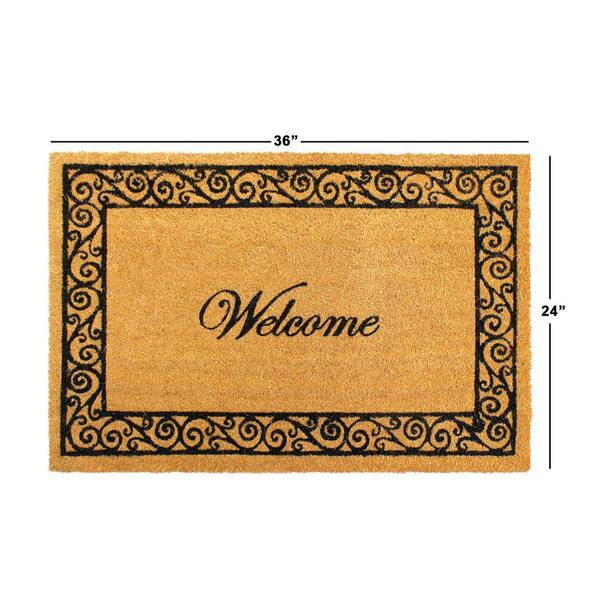 Welcome Coir Doormat with Scroll Border - 24 x 36