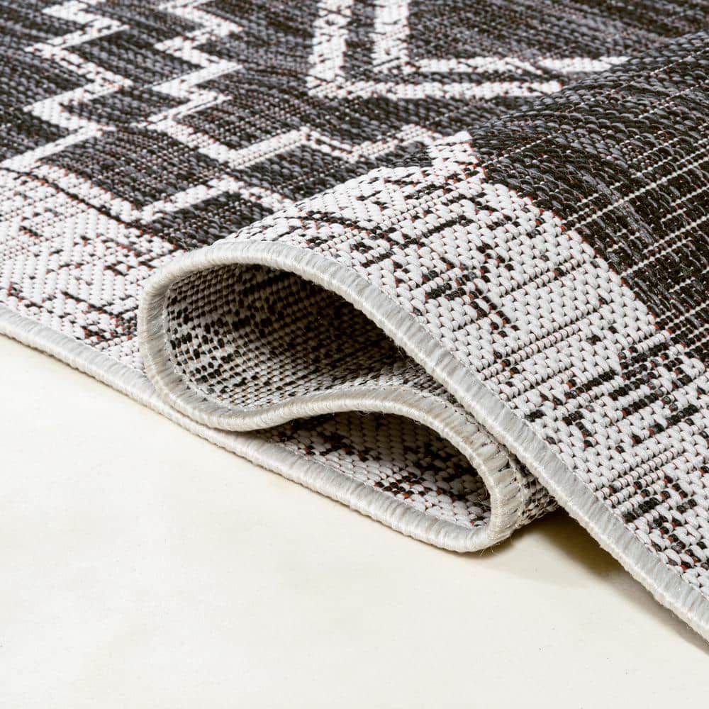 Marokko Black and Ivory Geometric Indoor/Outdoor Rug