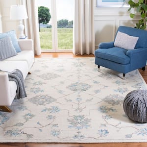 Micro-Loop Ivory/Grey 9 ft. x 12 ft. Floral Solid Color Area Rug