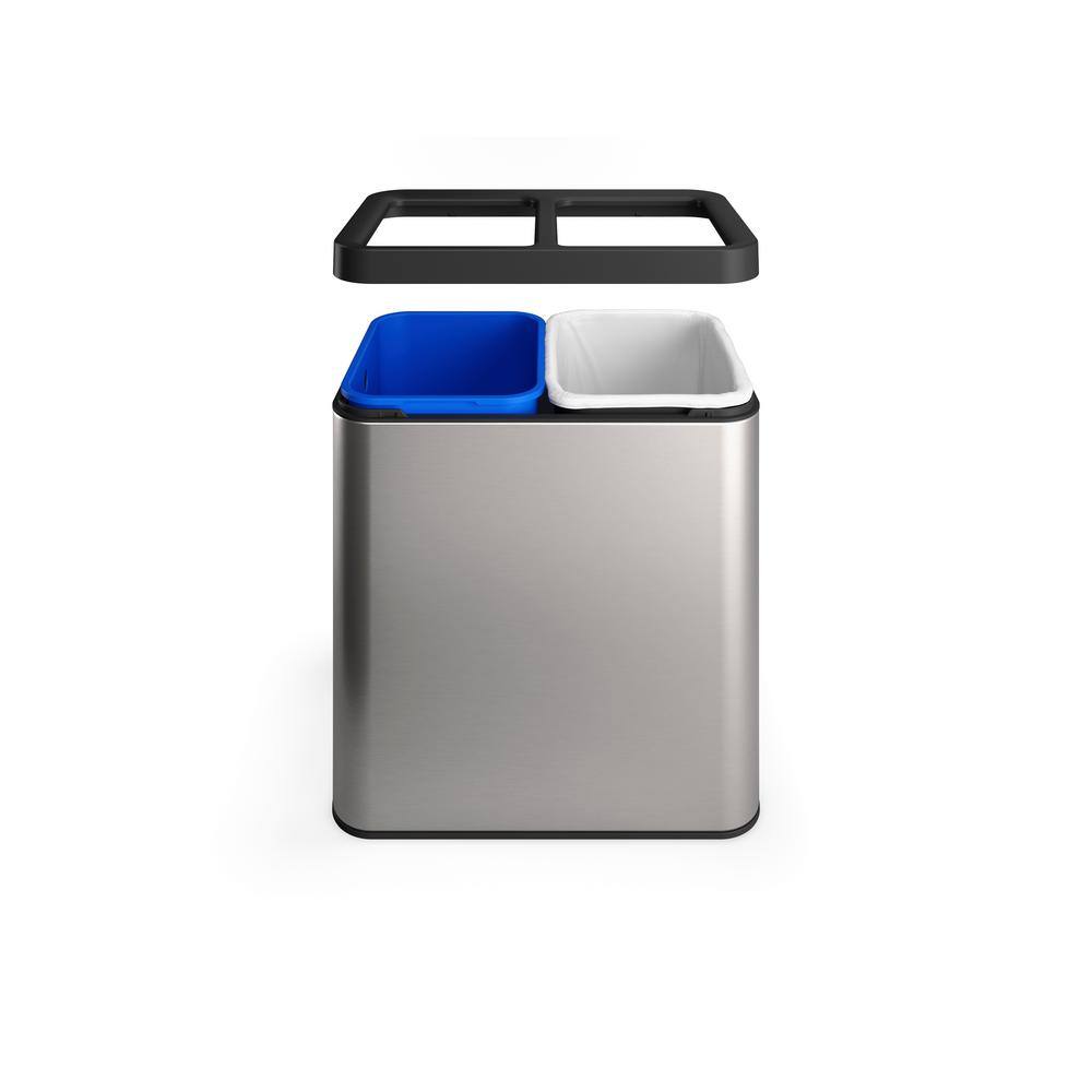 22-Liter Polished Stainless Steel and White Dual-Compartment Trash Can