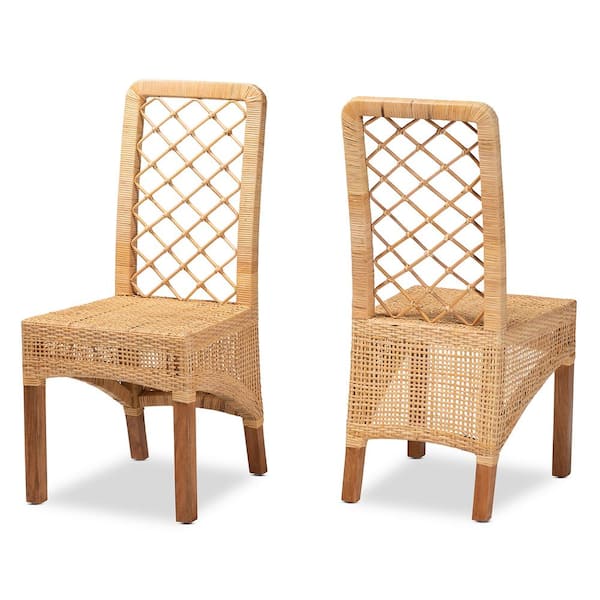 bali & pari Natural Rattan and Walnut Brown Dining Chair (Set of 2)