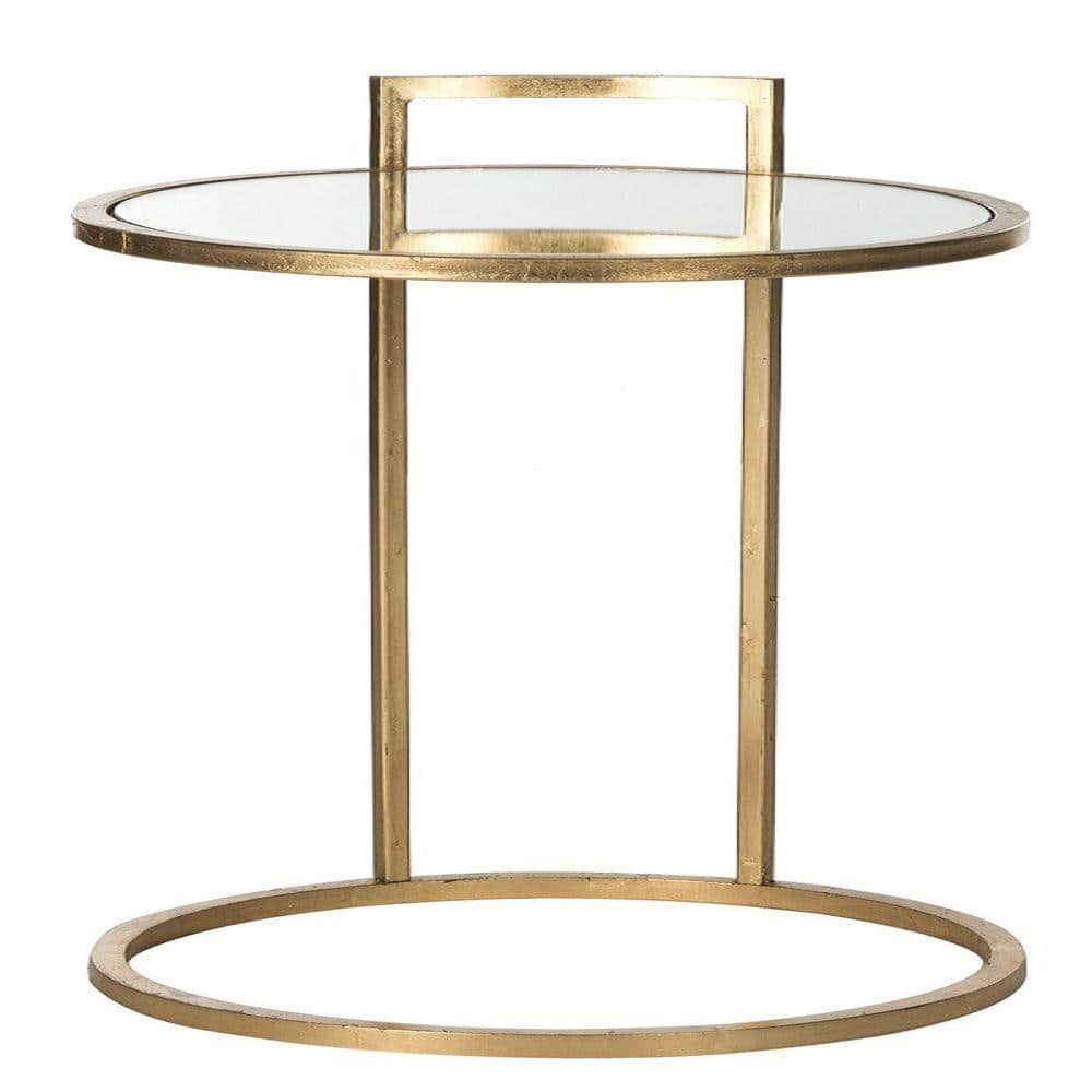 Elegant Transitional Round Metal & Glass End Table in Gold