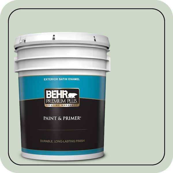 BEHR PREMIUM PLUS 5 gal. #450E-2 April Mist Satin Enamel Exterior Paint & Primer