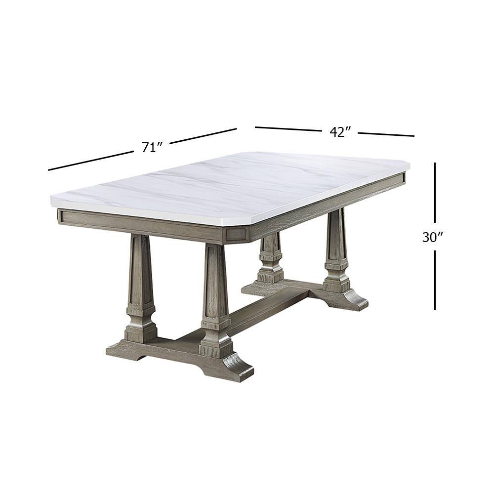 Elegant Transitional Marble-Top Extendable Dining Table in Weathered Oak