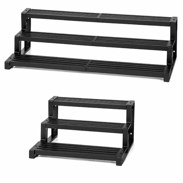 Expandable 3 Tier Metal Spice Jar Rack Organizer Black Adjustable Non Skid Step Shelf for Cabinet Countertop