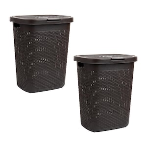 Brown 21 in. H x 13.75 in. W x 17.65 in. L Plastic 50L Slim Ventilated Rectangle Laundry Hamper with Lid (Set of 2)