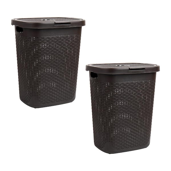 Mind Reader Brown 21 in. H x 13.75 in. W x 17.65 in. L Plastic 50L Slim Ventilated Rectangle Laundry Hamper with Lid (Set of 2)