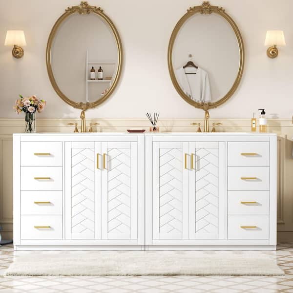 72 in. Double Sink Freestanding White Bath Vanity with White Ceramic Top