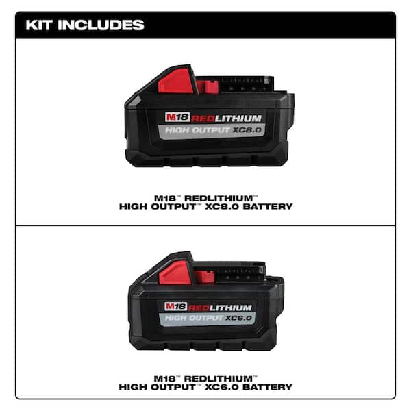 Milwaukee M18 18-Volt Lithium-Ion HIGH OUTPUT XC 8.0 Ah and 6.0 Ah Battery  (2-Pack) 48-11-1868 The Home Depot