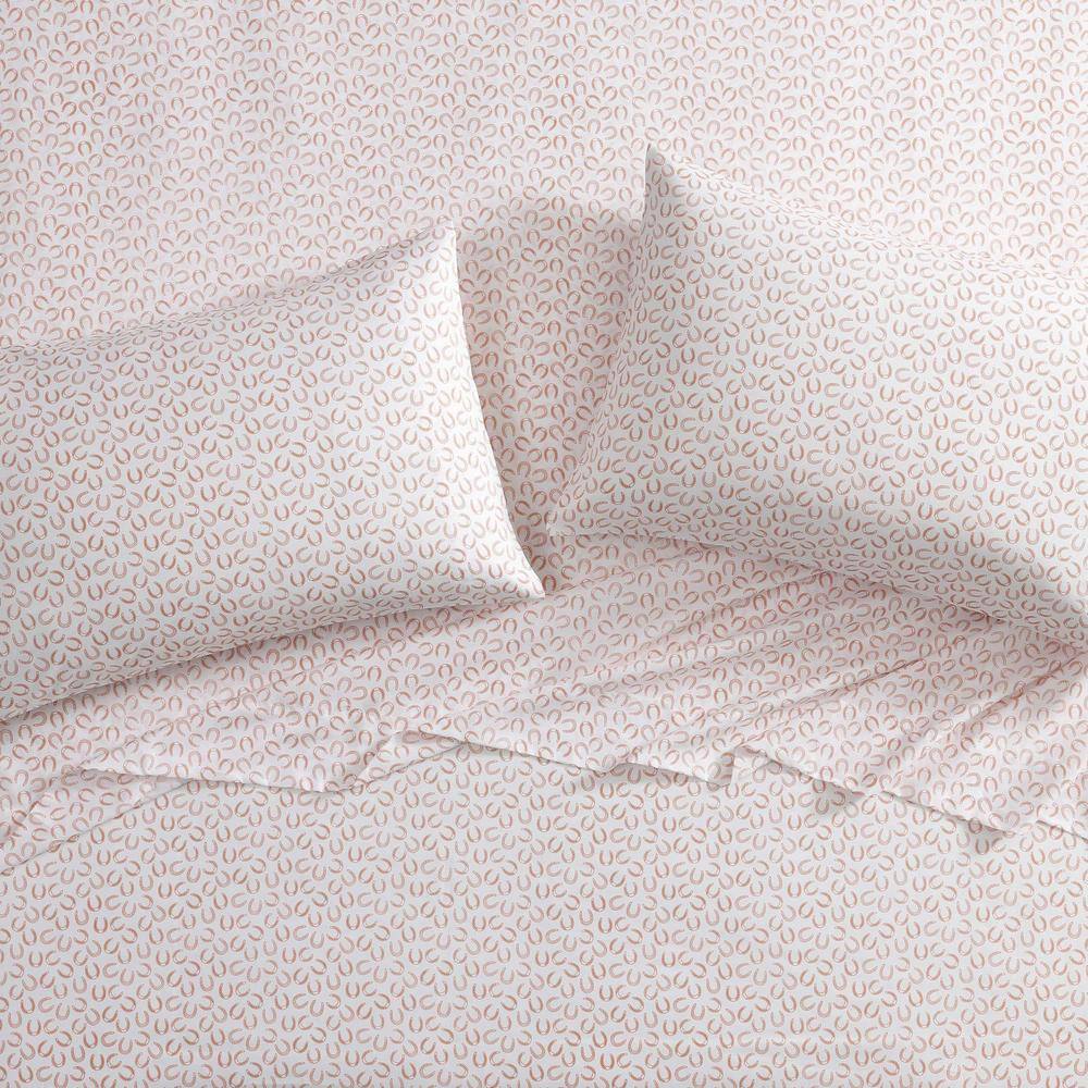 King Orange Horseshoe Print Microfiber Sheet Set