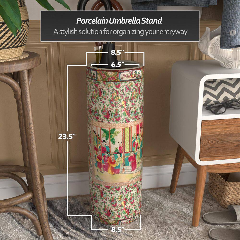 Colorful Glazed Porcelain Floral Cylinder Table Vase