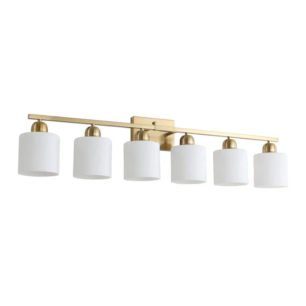 6-Light Coppery Vanity Light with Cylindrical Milky White Glass Shades and Iron Frame, E26 Bulbs Not Included price history on PriceWatchPro