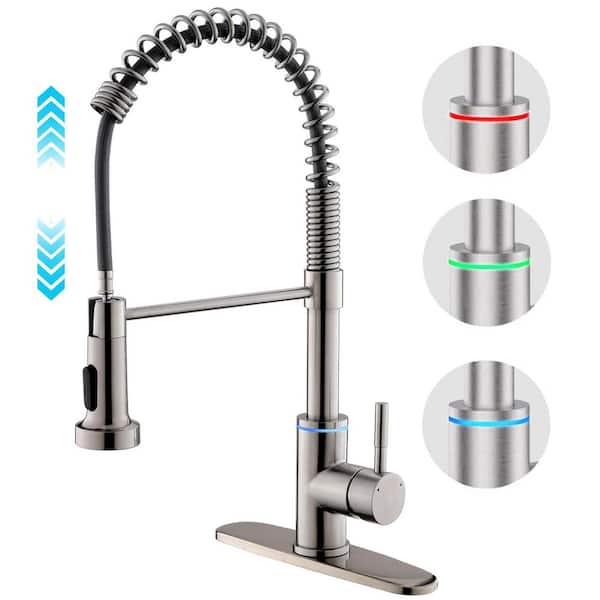 BWE Single-Handle Pull-Down Sprayer 2 Spray High Arc Kitchen Faucet with Deck Plate in Brushed Nickel