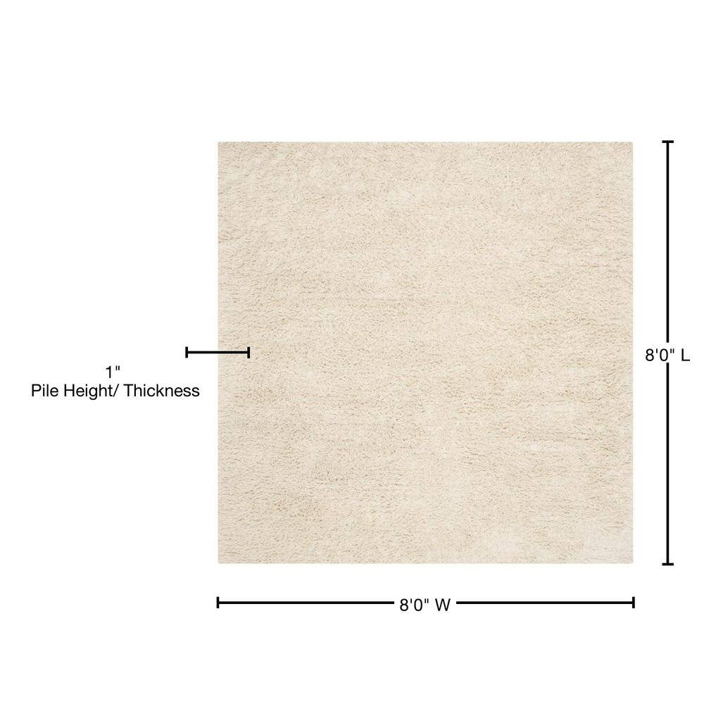 Ivory Tufted Handmade Wool Shag Square Rug