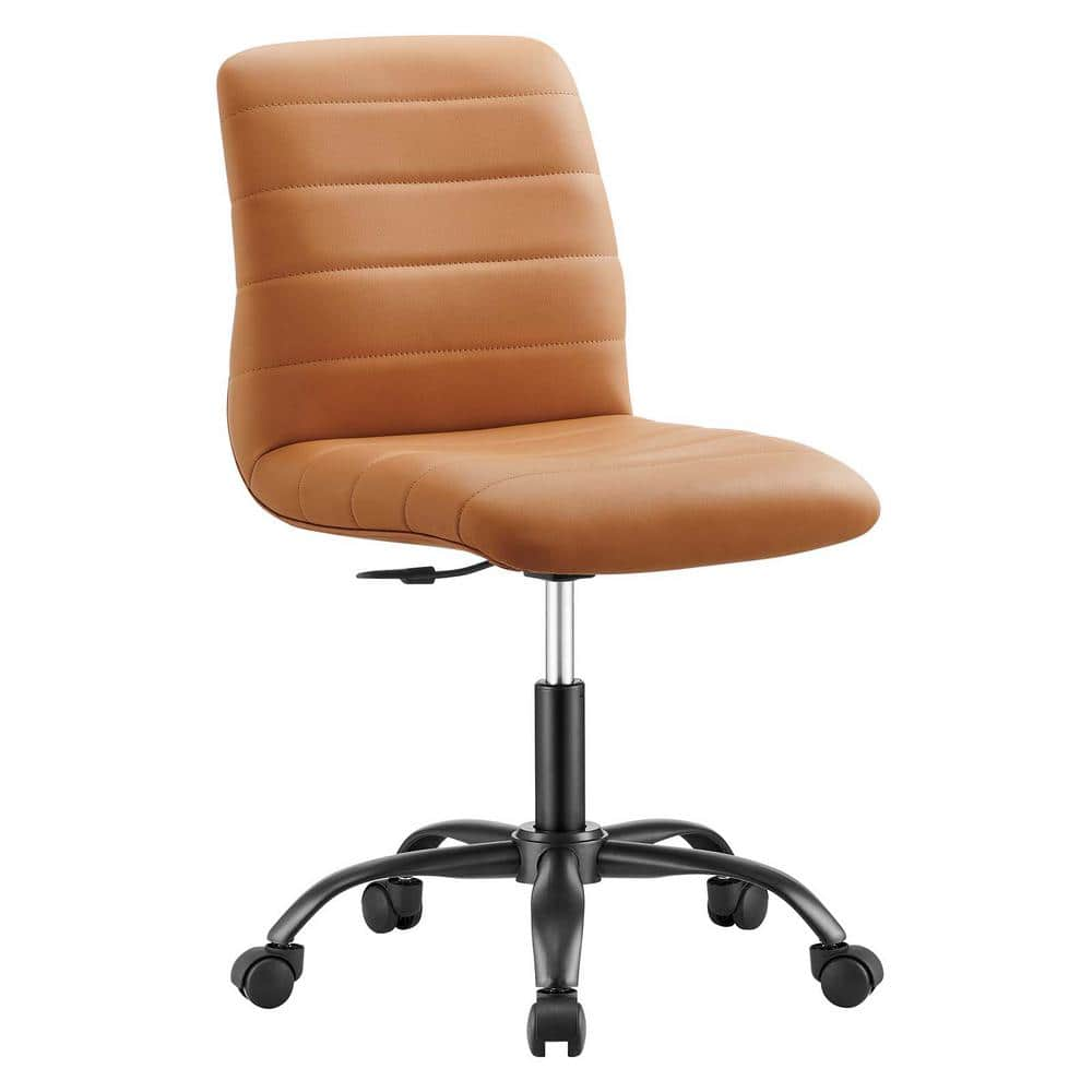 Aurelle Home Modern Ribbed Leather Low Back Office Swivel Chair - Tan