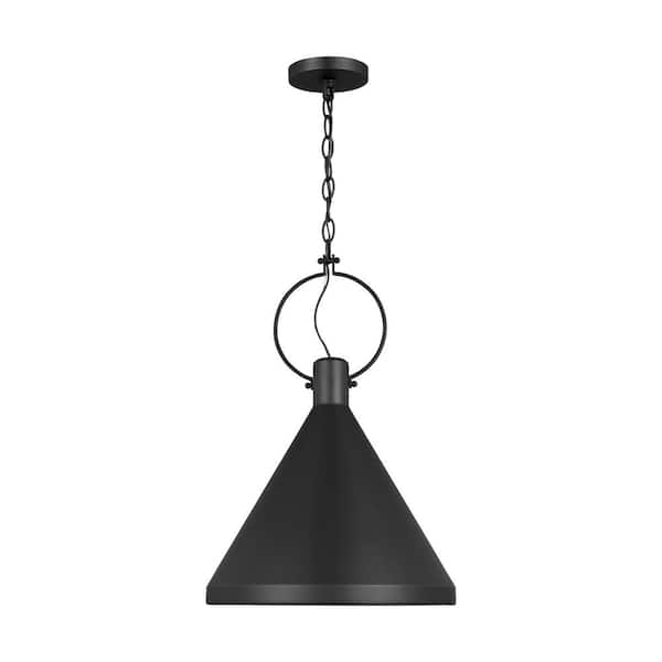 Generation Lighting Lyon Medium 1-Light Midnight Black Shaded Hanging Pendant Light with Midnight Black Steel Shade