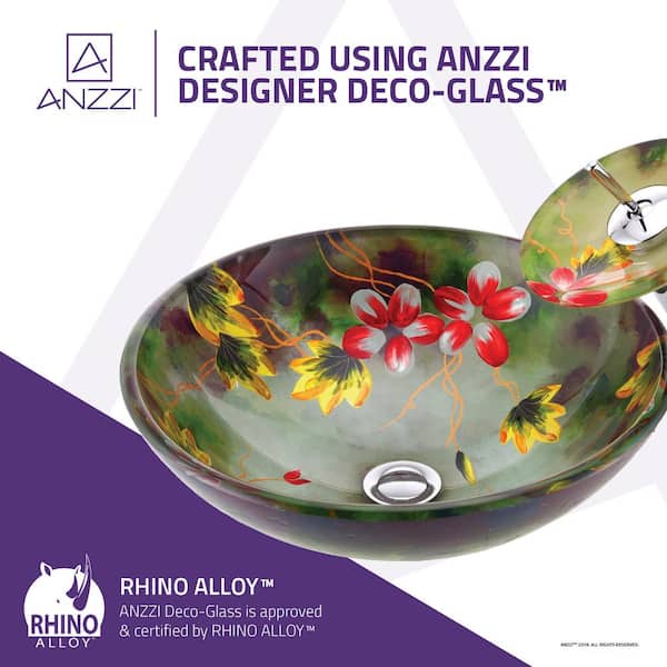 ANZZI Impasto Series Vessel Sink in Hand Painted Mural with Matching Chrome Waterfall Faucet ANZZI Impasto Series Vessel Sink in Hand Painted Mural with Matching Chrome Waterfall Faucet
