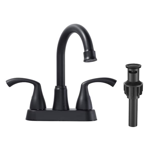 AVITAS 4 in. Centerset Double Handle High Arc Bathroom Faucet with Pop-up Drain Included in Matte Black