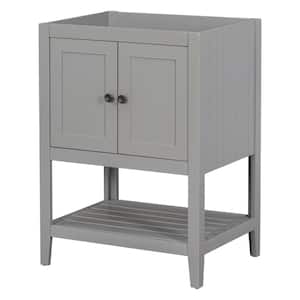 23.7 in. W. x 17.8 in. D x 33 in. H Solid Wood Frame Bath Vanity Cabinet without Top with 2-Door, Open Shelf in Gray