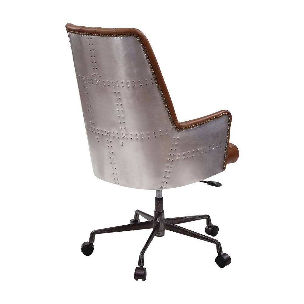 Sahara Brown Leather and Aluminum Executive Swivel Chair